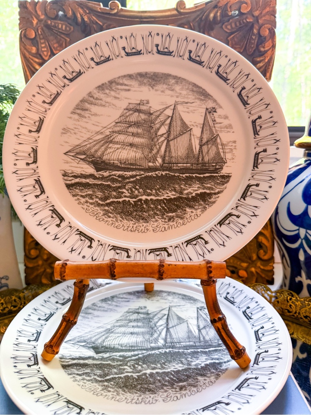 Decorative White and Black Nautical Ship Dinner Plate - Brand Unspecified